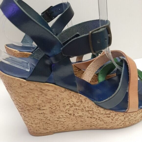 LULU BRAVO Italy Strappy Open Toe Platform Chunky Wedge Heels Sz 8.5 - Picture 4 of 16
